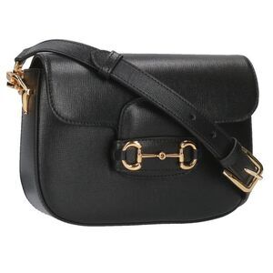 Gucci Horsebit Leather Shoulder Bag Black Gold